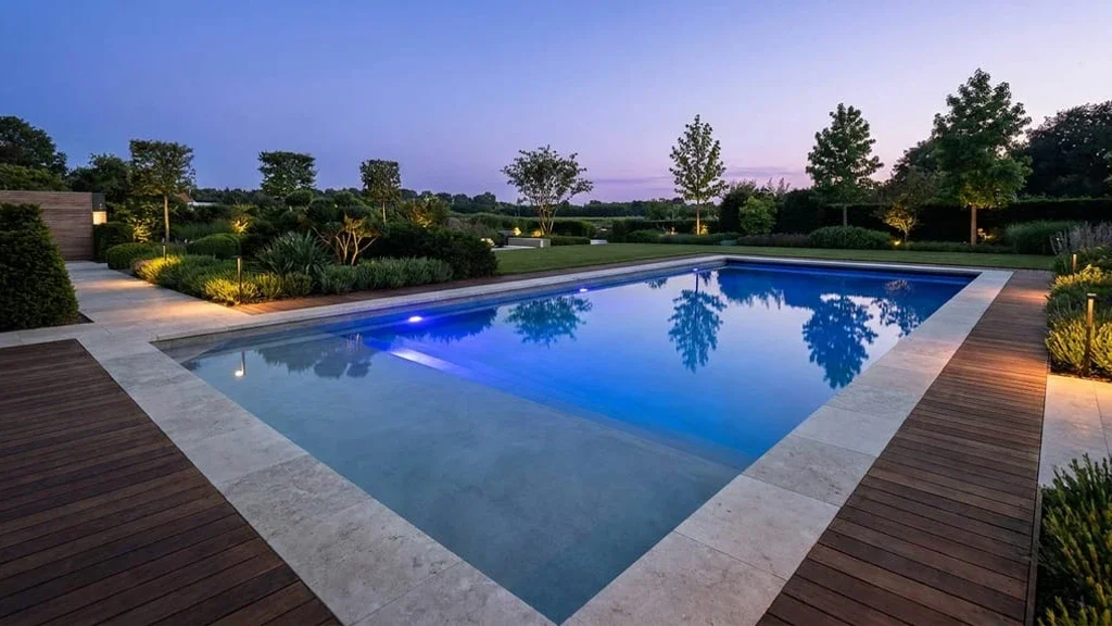 After the H2 discussing the importance of working with a certified concrete pool contractor, emphasizing quality, structural integrity, and profession בריכת בטון יוקרתית מוגמרת בגינה פרטית