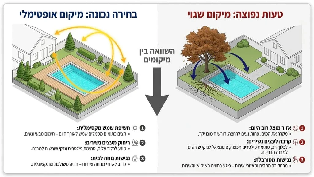 אחרי הפסקה המדברת על טעות מספר 2 - בחירת מיקום שגוי במרחב החצר. בריכת בטון מעוצבת הממוקמת נכון בחצר הבית
