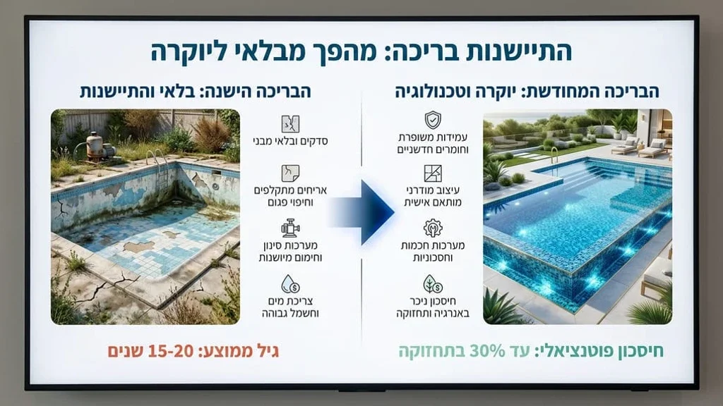 אחרי הדיון על התיישנות הבריכה והבלאי הטבעי חידוש בריכת בטון ישנה