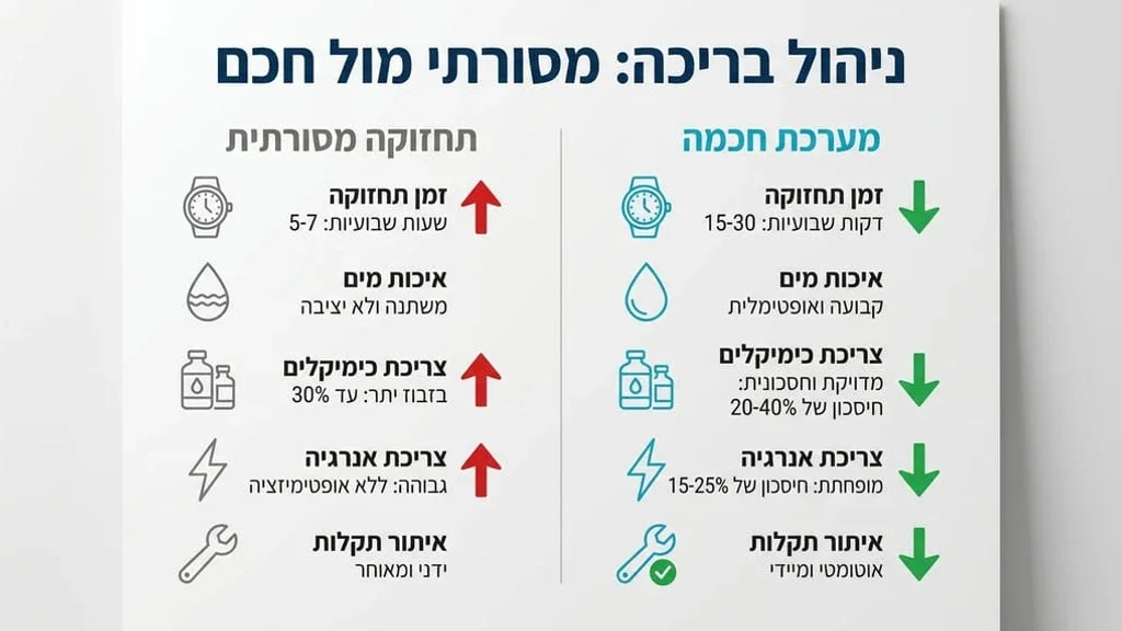 אחרי הפסקה המדברת על שילוב מערכות חכמות ותחזוקה יעילה מערכות חכמות לבריכת בטון