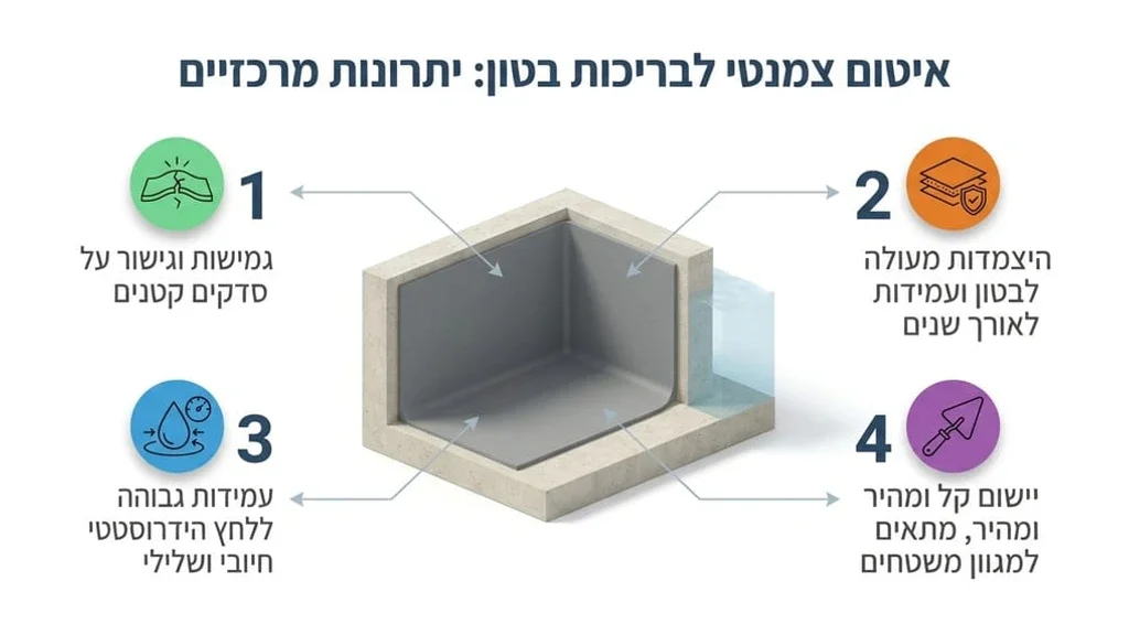 יישום חומרי איטום צמנטיים על דפנות בריכת שחייה